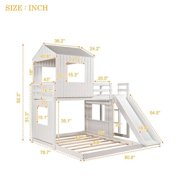 AOOLIVE White Wood Twinoverfull Bunk Bed with Playhouse Bed Bath
